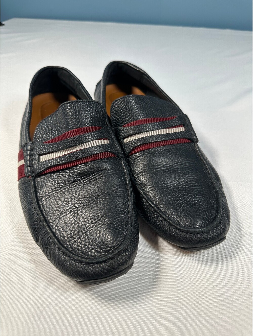 Bally Pietro Black Leather Driving Shoes Loafers Bally Stripe Men's US 11